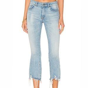 DL1961 mid-rise blue jeans with fringed bottoms